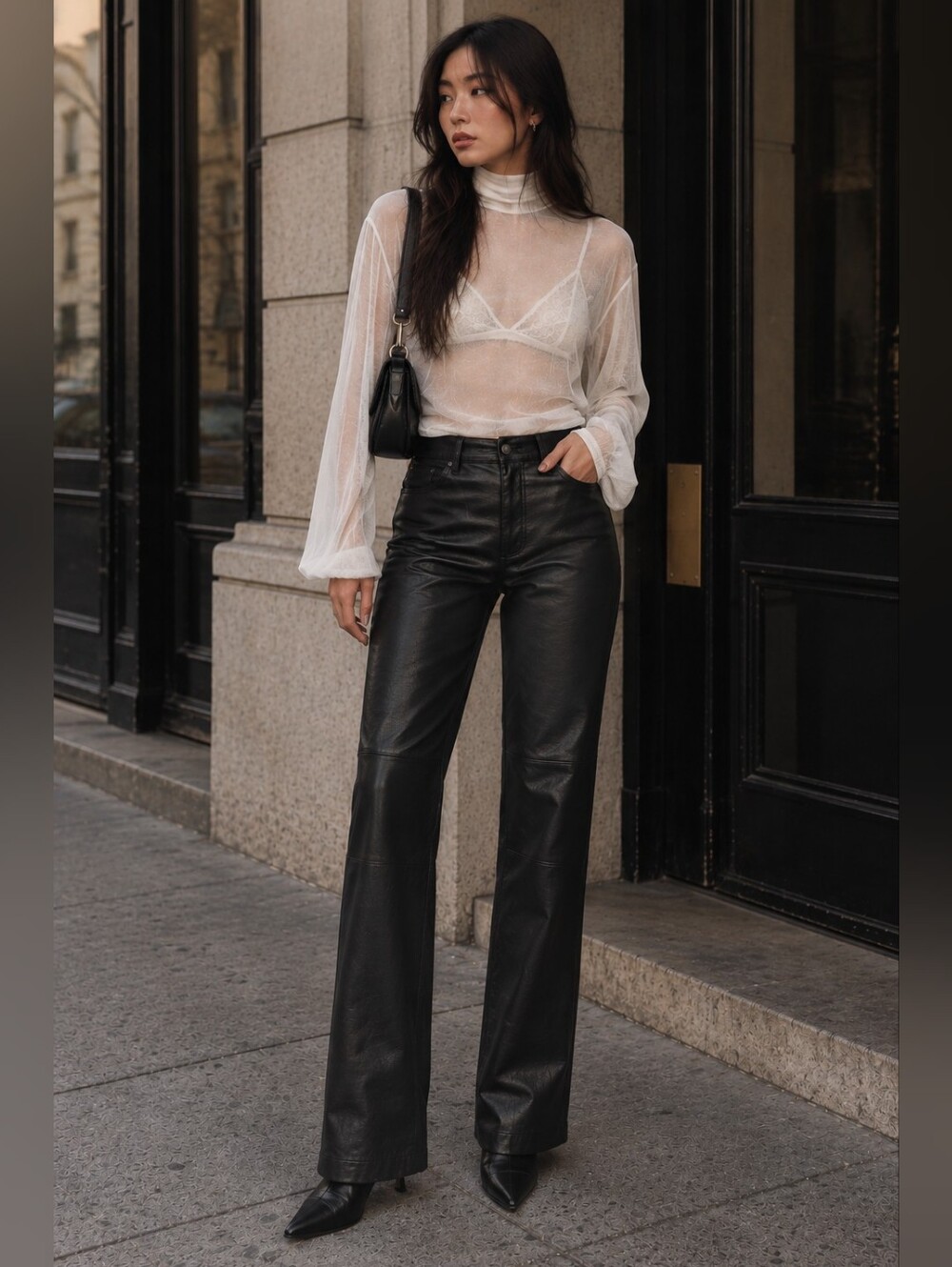 Vintage Black Real Leather Flare Pants High Rise Bootcut Women’s Size 8 90s Y2K